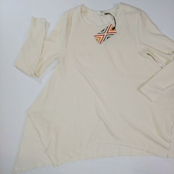 Dylan by True Grit NWT Thermal Tunic Top Womens Medium Asymmetric Hem Ivory - Picture 3 of 7